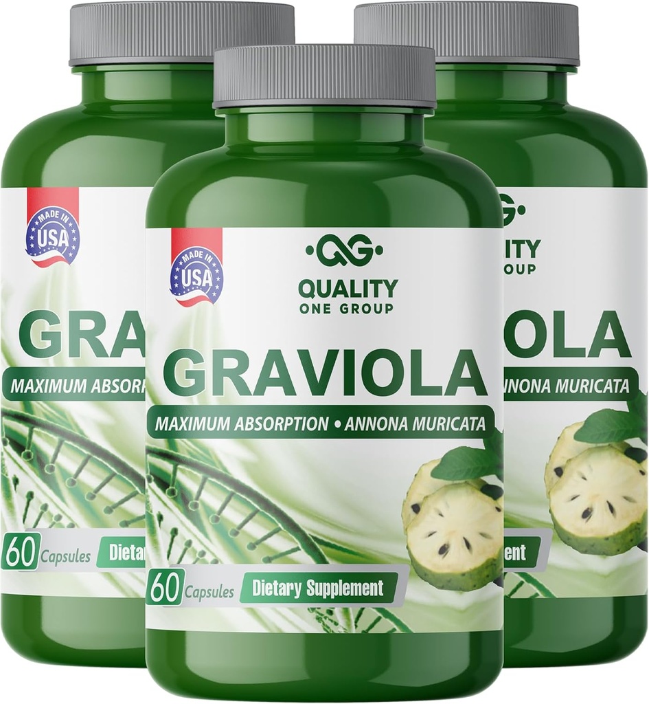 GRAVIOLA MAX - Supplément extrait de gravola pure - Sourop (Annona muricata) -Immune System Booster & Antioxydants dans chaque gélule de gravola pure (3 unités)
