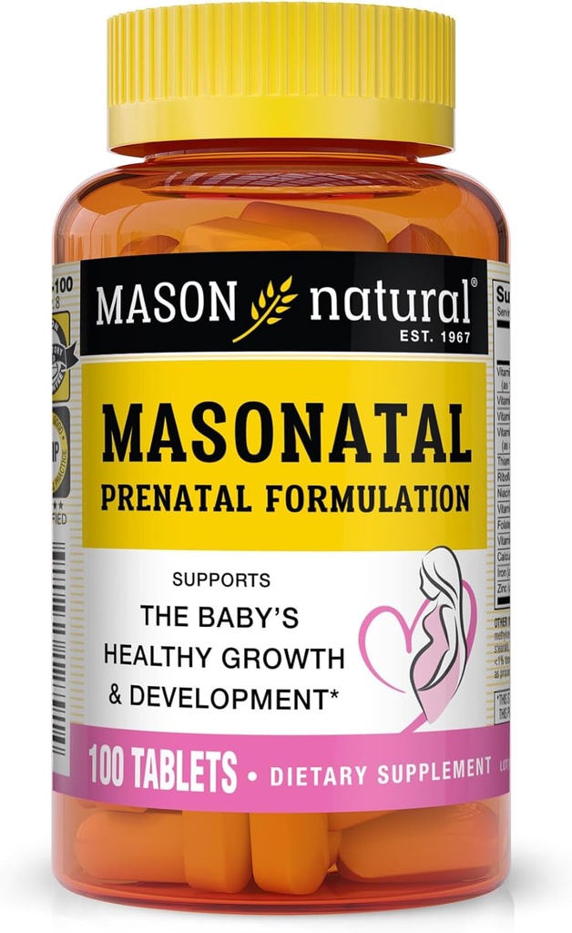 MASON NATURAL Maçonnatal Prenatal Formulation - Multivitamine prénatale et postnatale pour les femmes à l'appui du développement du bébé, 100 comprimés