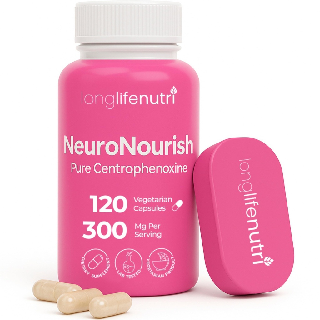 NeuroNourish (Centrophénoxine) 300mg - DMAE & pCPA, 120 Capsules végétariennes, 4 mois d'approvisionnement, Nootrope naturel pour renforcer la mémoire, la focalisation et la fonction cognitive, certifié GMP, fabriqué aux États-Unis