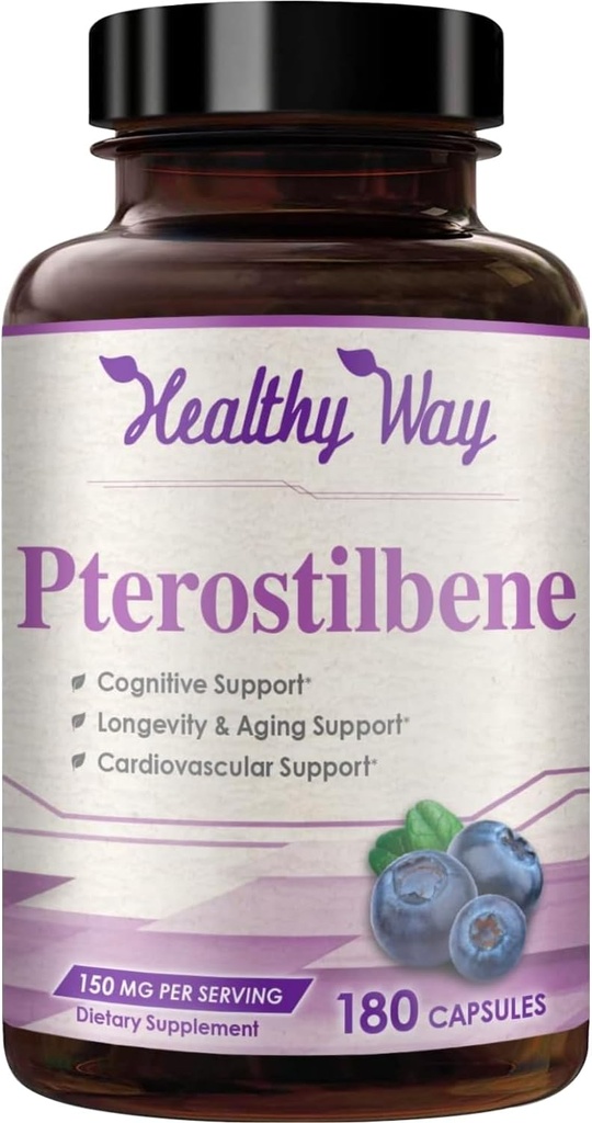 150mg Supplément Pterostilbene - Supplément antioxydant une fois par jour pour le vieillissement en santé Immune coeur Soutien de la peau et du cerveau - naturellement dérivé non-OGM et fabriqué aux États-Unis (180 portions)