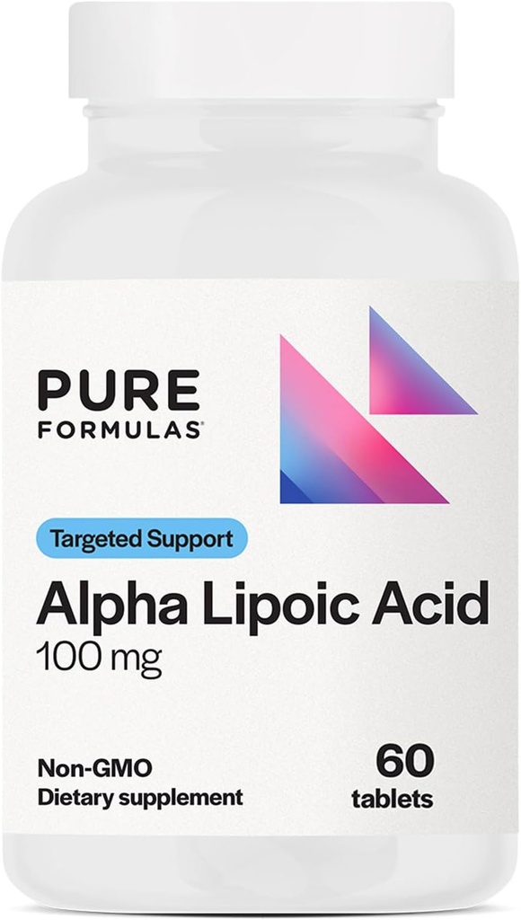 PureFormulas Alpha Lipoic Acid 100 mg ALA Supplément pour le soutien du foie, les antioxydants, les nerfs et la santé cardiovasculaire Acido Alfa Lipoico 100 mg Supplément de neuropathie Non-OGM 60 Comprimés