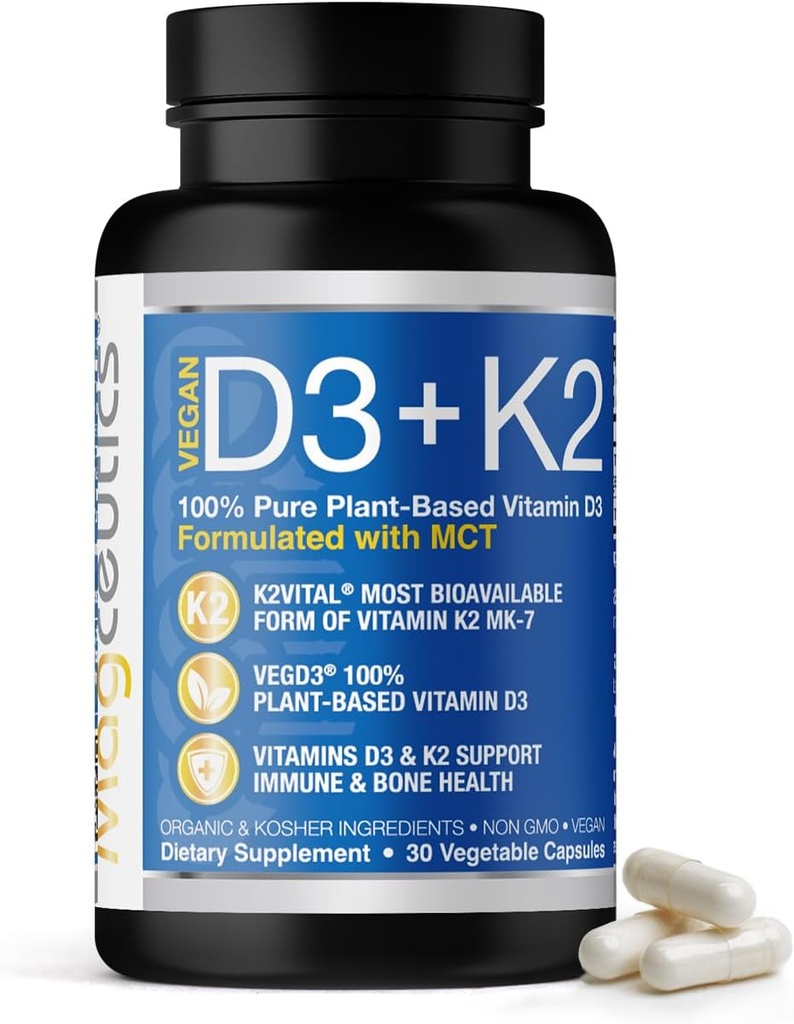 Vitamine D3 K2 avec MCT, 5000 UI Vegan D3 & 100 mcg MK7 K2, soutenir les os forts et la santé immunitaire - 30 capsules (30 jours d'approvisionnement)