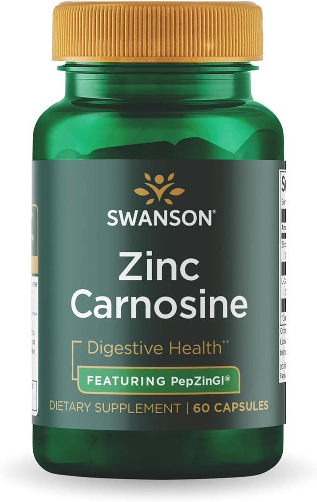 Swanson Ultra Zinc Carnosine (PepZinGI) - 60 Capsules - Supplément naturel pour la santé gastrique, le soutien digestif et l'équilibre microbien de l'estomac