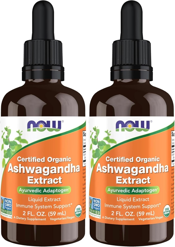 MAINTENANT Suppléments, Ashwagandha Extrait liquide, Organic, Immuni System Support, 2 Fluid Ounces (Pack de 2)