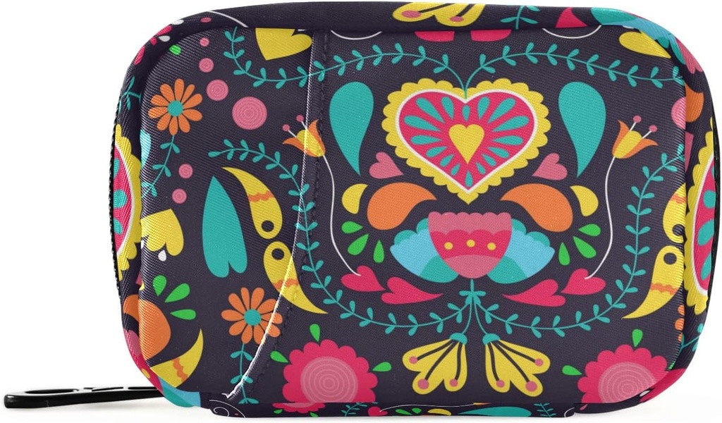 Organisateur hebdomadaire de pilules de voyage Petite boîte à pilules de 7 jours Porte-vitamines Organisateur de pilules (Cœur floral noir)