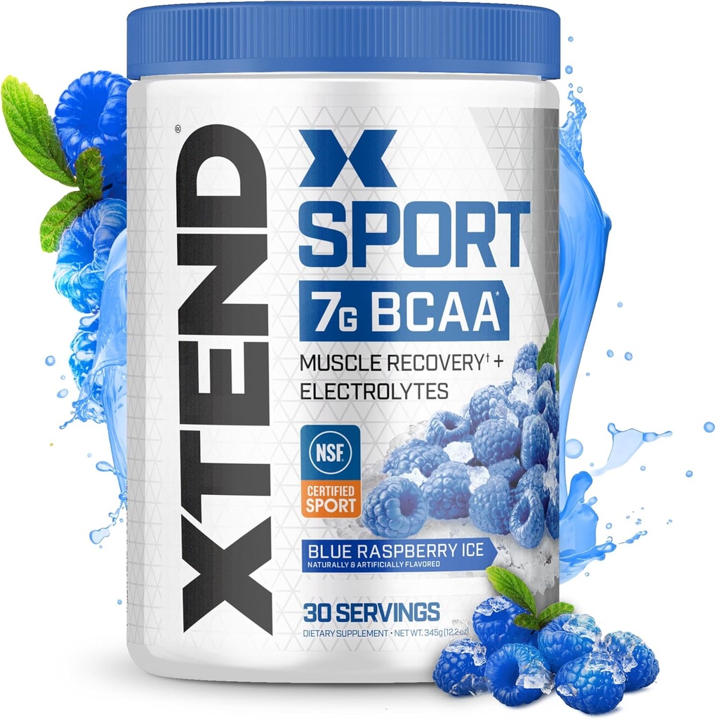 XTEND Sport BCAA Powder Blue Raspberry Ice - Poudre d'électrolyte pour la récupération et l'hydratation avec les acides aminés - 30 portions