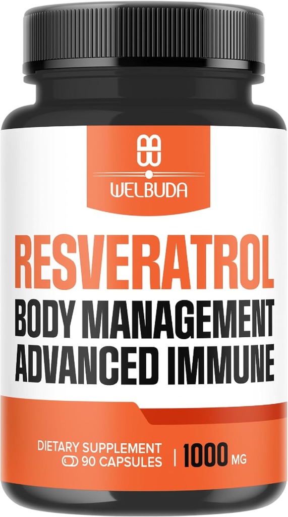 Trans-Resveratrol Suppléments Extrait 30:1 avec Elderberry, Echinacea, Graines de raisin et plus - Soutien système immunitaire, santé cardiaque, santé de la peau, prise en charge du corps - 90 Capsules