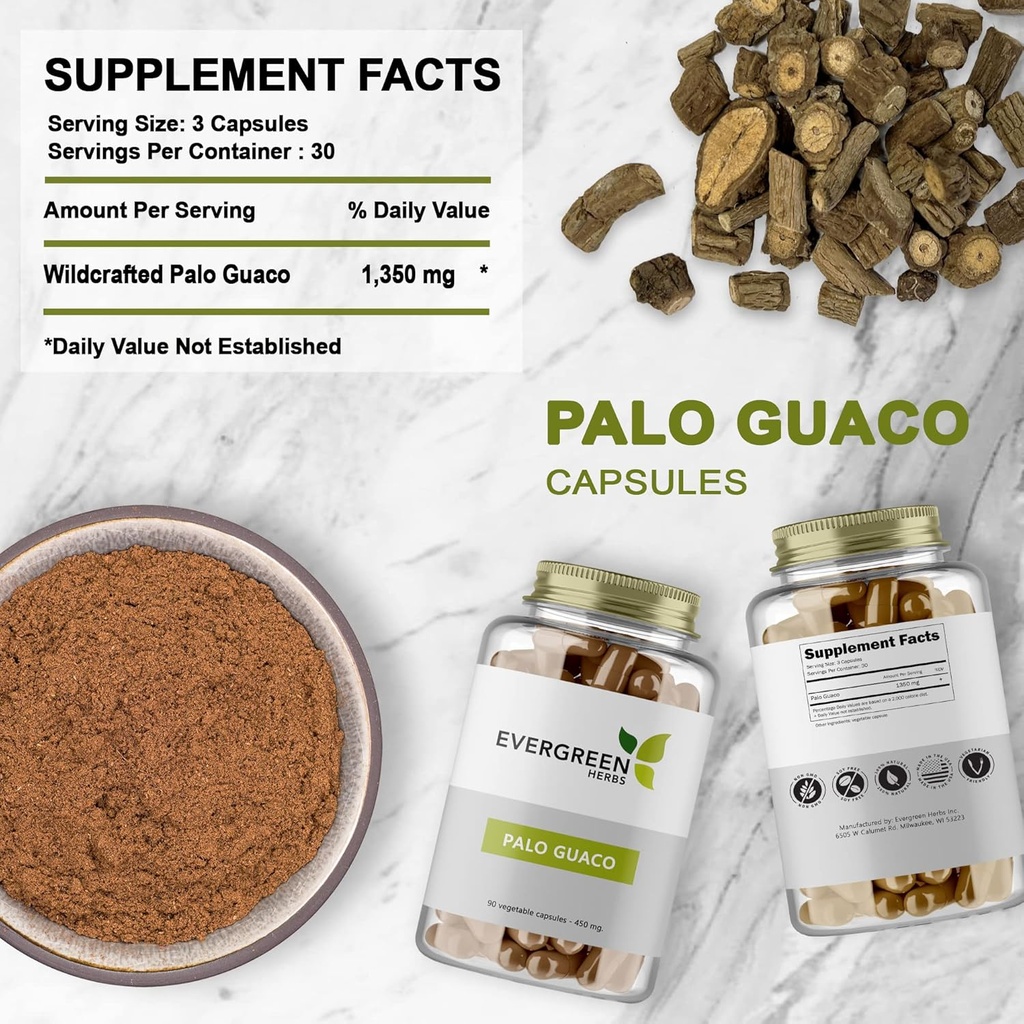 Herbes à feuilles persistantes Palo Guaco (capsules (dénombrement 90)) - Sceau d'épreuve pour assurer la fraîcheur