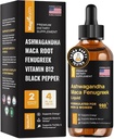 Les gouttes liquides de la racine de maca avec Ashwagandha et Fenugreek - 60 jours de service - Focus, énergie et performance - Multivitamine liquide pour les femmes et les hommes - Adapto Drive, gouttes végétaliennes