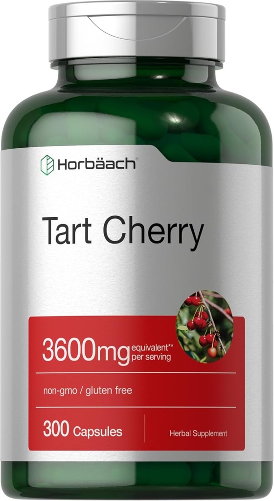 Horbäach Tart Capsules d'extraits de cerises 3600mg, 300 pilules, sans OGM, sans gluten Supplément à base de plantes traditionnelles