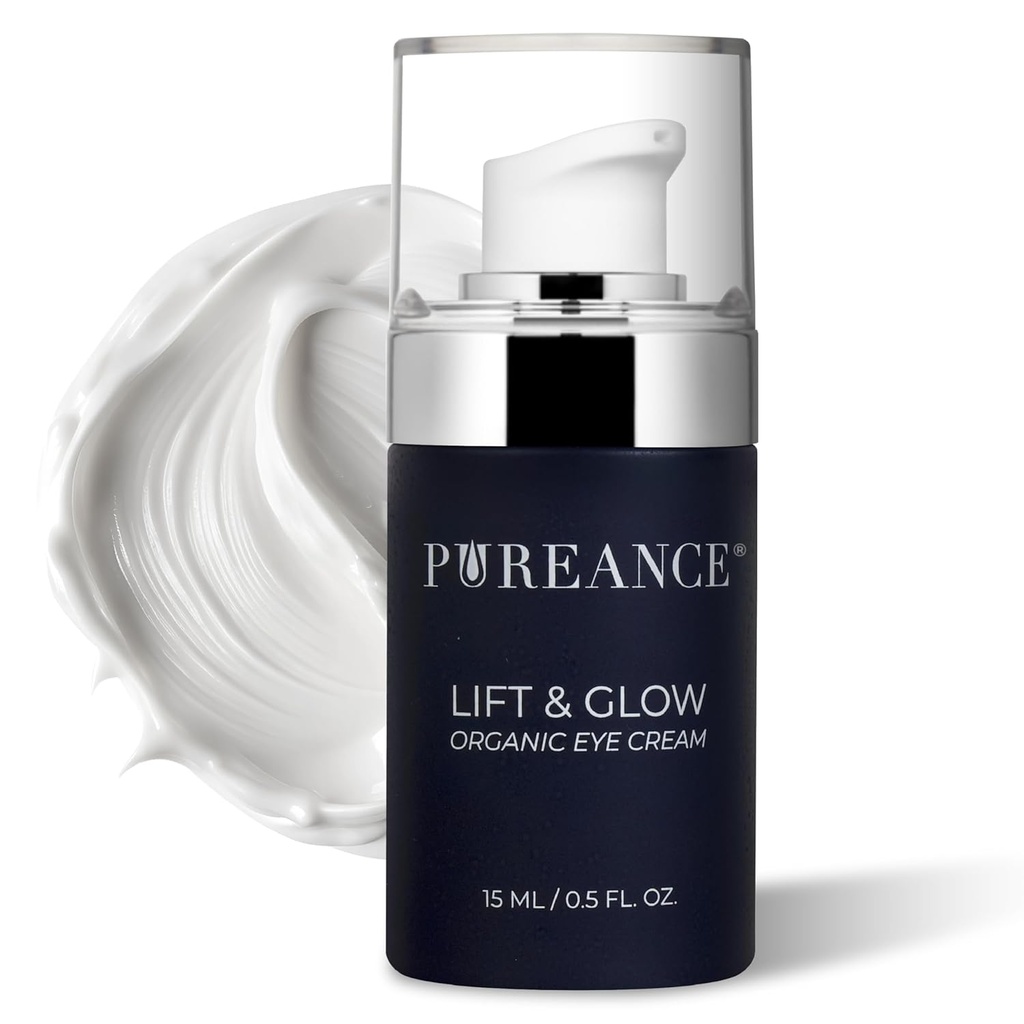 Lifting & Glow Organic Eye Cream for Dark Circles and Puffiness - Crème pour les yeux anti-vieillissement pour rides - Réduit les cercles sombres et les sacs sous les yeux - avec la prune Kakadu, l'huile de coco, la spiruline et plus - 0,5 Fl Oz