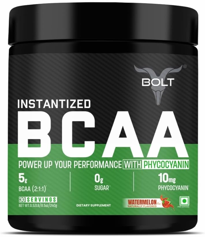 Bolt BCAA Poudre, 2:1:1 Potent Formula-Leucine, Isoleucine, Valline, Suppites Récupération musculaire, Croissance et Endurance, Watermelon Fizz, 30 portions