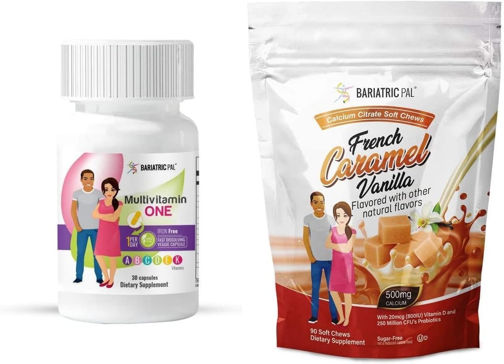 BariatricPal Switch Duodenal Complete 30 Jour d'approvisionnement Vitamine Pack (Gélule sans fer Citrate de calcium Mâches molles avec Probiotiques - Vanille Caramel Française)