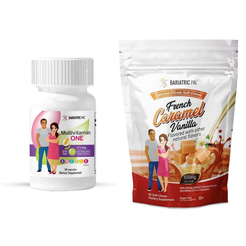 BariatricPal Switch Duodenal Complete 30 Jour d'approvisionnement Vitamine Pack (Gélule sans fer Citrate de calcium Mâches molles avec Probiotiques - Vanille Caramel Française)