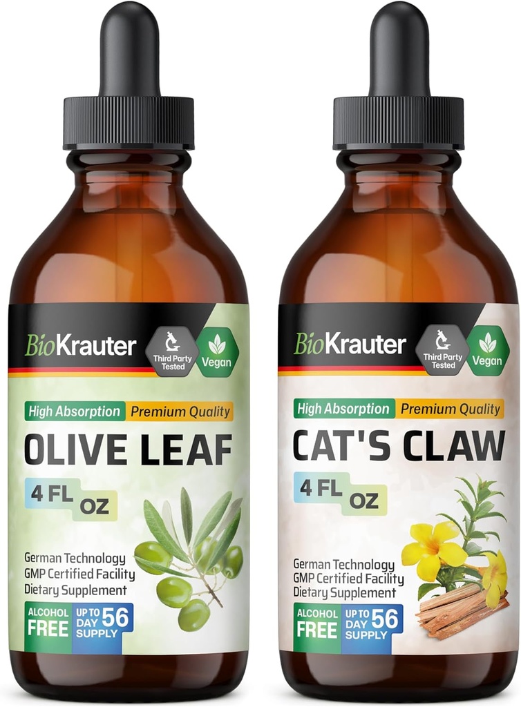 BIO KRAUTER Teinture de feuille d'olive 4 Fl. Oz. & Cat's Claw Teinture 4 Fl. Oz.