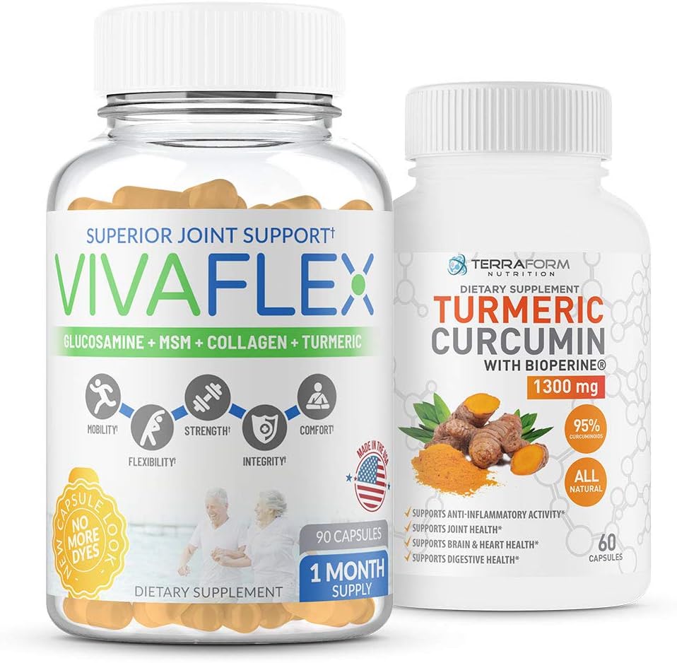 TerraForm Nutrition Joint Relief Combo Pack – Vivaflex Plus Turmeric Curcumin – Best Joint Supplements to Help Ease Joint Discomfort & Promote Mobility – 1 Month Supply