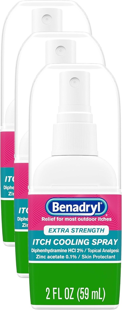 Benadryl Spray anti-démangeaison extra-fort, analgésique topique de refroidissement, taille de voyage, 2 fl. oz (paquet de 3)