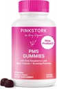 Pink Stork PMS Support Gummies for Women - Red Raspberry Leaf, Cohosh noir, Huile de Primrose du soir - Bloading, Cravates, Peau, Mood - Support du cycle hormonal - 60 Gummes Berry - Vegan, base végétale