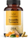HerbAMAMA Turmeric et Boswellia Extract Capsules - 2100mg Boswellia Serrata & Turmeric Complex avec extrait de poivre noir - Vegan, non-OGM, 95% Curcuminoides Supplément antioxydant, 100 capsules