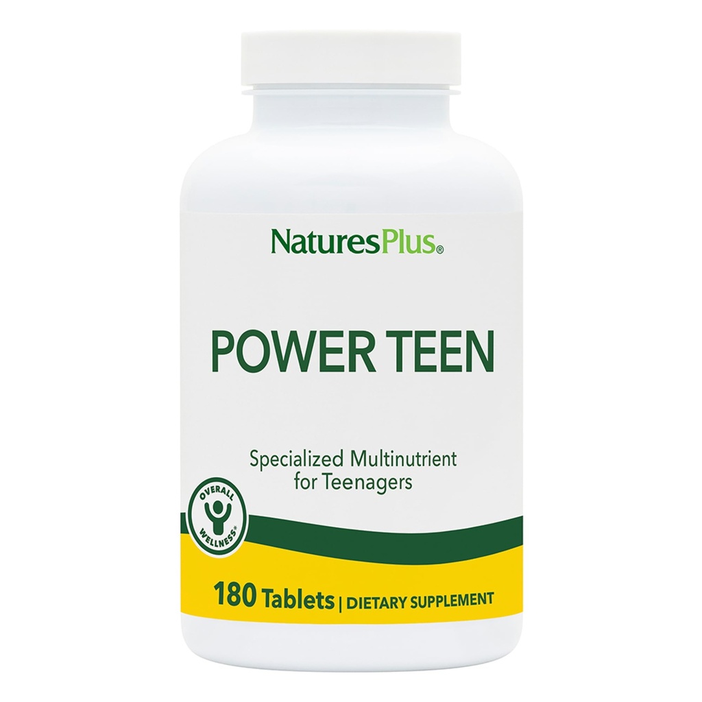 NaturesPlus Source de pouvoir vital Adolescents - 180 comprimés végétariens - Adolescents multivitamines avec minéraux et aliments entiers pour la concentration mentale, booster l'énergie - Sans gluten - 90 portions