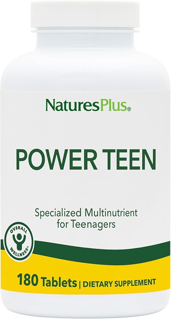 NaturesPlus Source de pouvoir vital Adolescents - 180 comprimés végétariens - Adolescents multivitamines avec minéraux et aliments entiers pour la concentration mentale, booster l'énergie - Sans gluten - 90 portions
