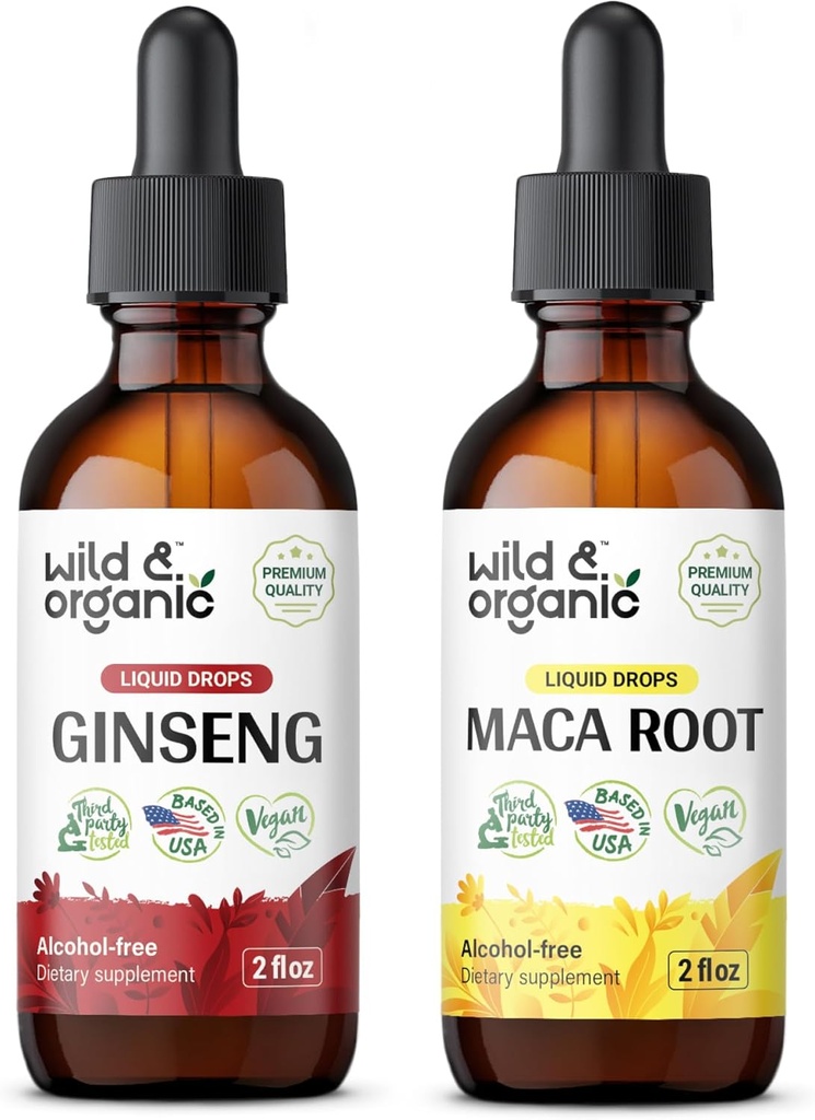 Teinture de ginseng sauvage et biologique 2 fl oz & Maca Teinture de racine 2 fl oz