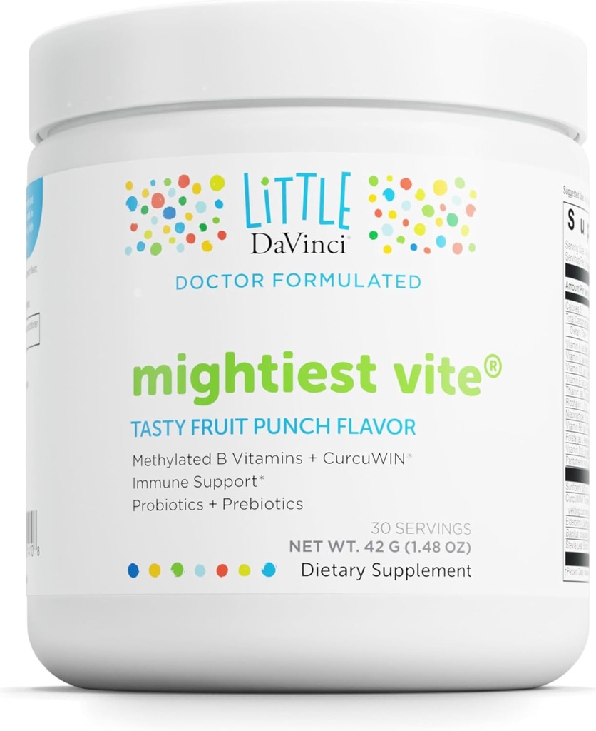 DAVINCI Little Mightest Vite - Multivitamine pour les enfants avec des probiotiques et des prébiotiques - Supporte la fonction du système immunitaire, la santé de Gut et la santé du cerveau* - Flacon de punch de fruits - 30 portions (42 g)