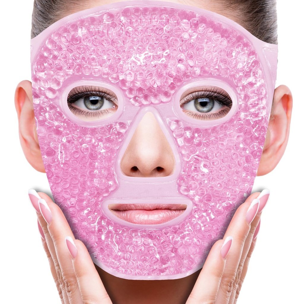 ZNÖCUETÖD Face Eye Mask Ice Pack for Reduce Puffines, Sacs sous les yeux, Puffy Dark Circles, Migraine, Hot/Cold Pack with Soft En peluche Backing (Pink #19)
