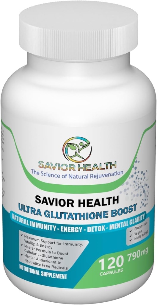 Ultra Glutathion Boost - L Glutathion boosting supplément avec extraits de plantes à base de plantes, minéraux, vitamines, antioxydants et acides aminés - Pas de gluten - 790mg - 120 Capsules de légumes