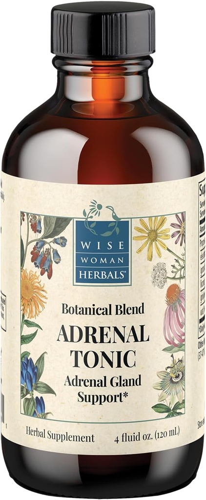 Herbals Wise Woman Extrait de liquide tonique adrénal, mélange d'adaptogène à base de plantes avec Eleuthero, Ashwagandha et réglisse, soutient la fonction adrénale saine, l'énergie, l'endurance, le stress et le focus, non-OGM, 4 Fl Oz