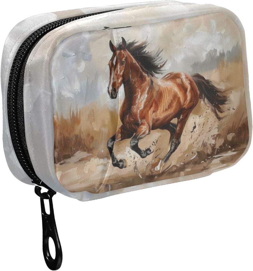 Fustylead Belle peinture à l'huile de cheval de course cas organisateur de pilule avec zipper 2 fois une journée pour la vitamine et le supplément, 7 jours organisateur de voyage cas de médecine