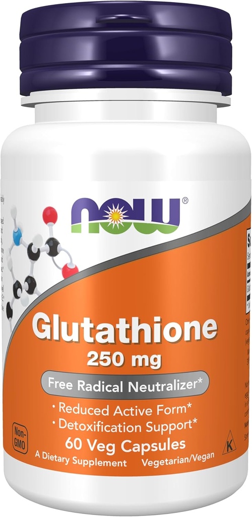 MAINTENANT Aliments suppléments, glutathione 250 mg, support de détoxification*, neutralisant radicalaire libre*, 60 gélules