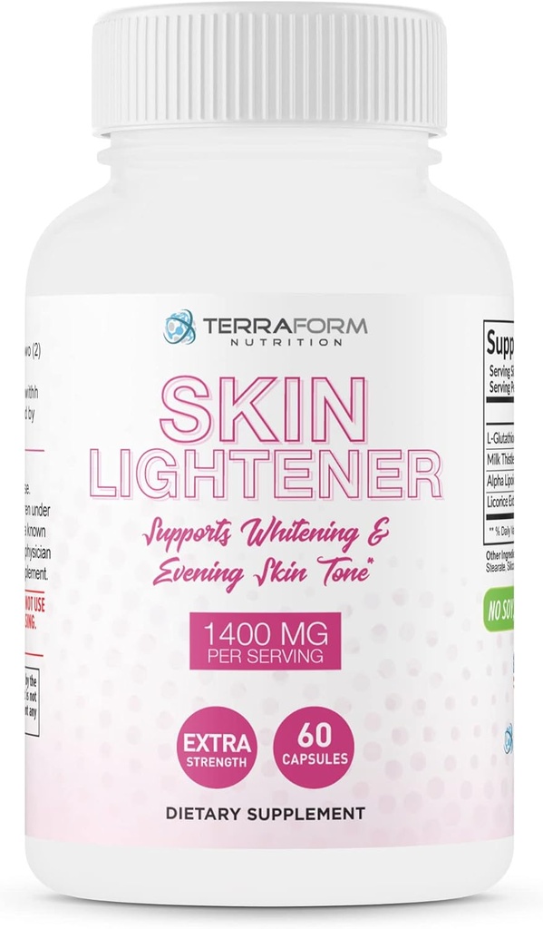 TerraForm Nutrition Supplément d'éclaircissement de la peau, glutathione 1000mg par portion, éclaircit et vénénère les tons de la peau, aide à effacer les taches sombres et les cicatrices d'acné - 30 portions