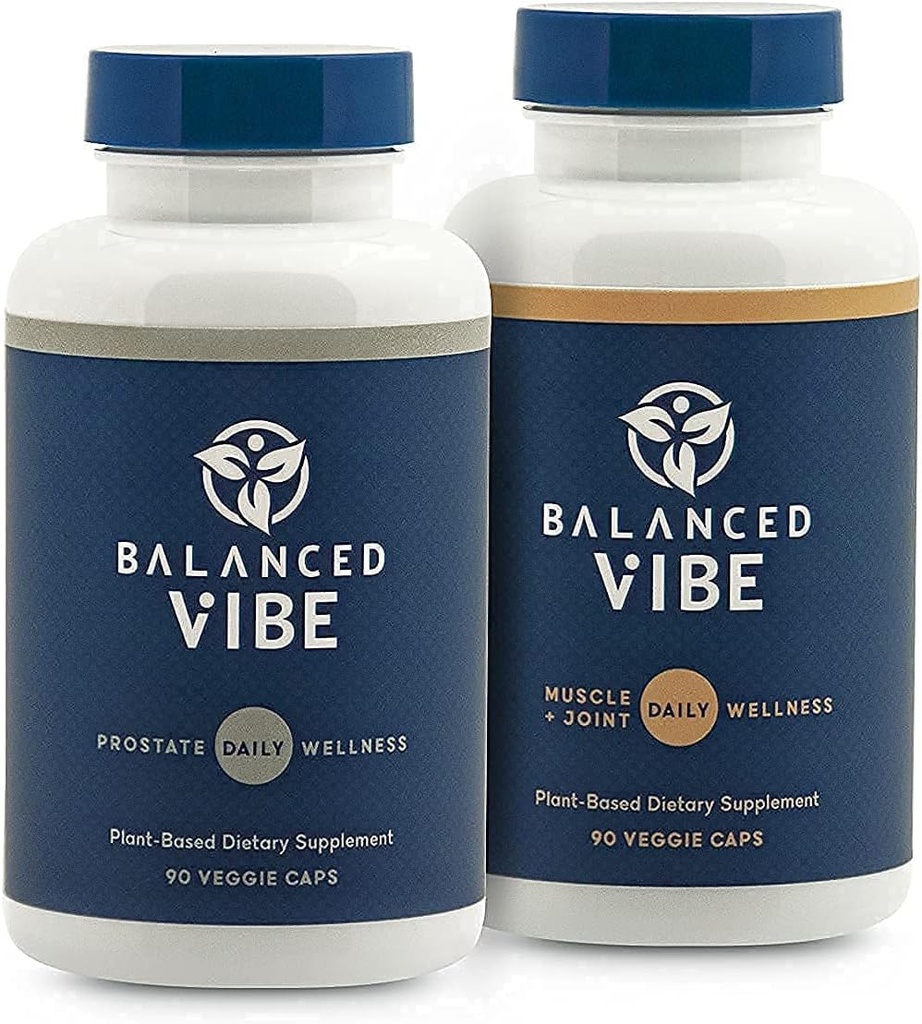 Balanced Vibe Homme's Bundle - Prostate and Muscle+Joint Herbal Supplement - Natural Support for Joint Wellness, Mobilité, Promouvoir le sommeil, aide à réduire les mictions fréquentes et l'urgence - 90 Caps Ea