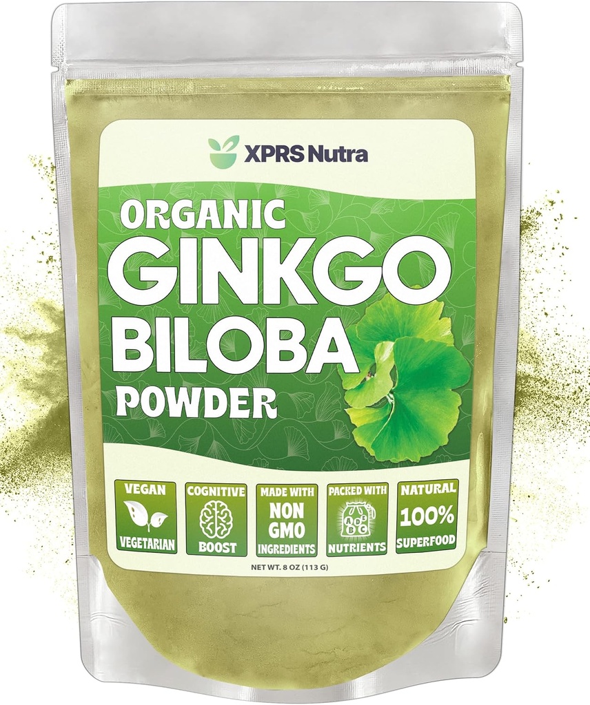 XPRS Nutra Bio Ginkgo Biloba poudre - Gingko Biloba suppléments pour la cognition - Vegan Friendly Ginkoba Biloba bio - Immunity Boosting Ginkgo Biloba poudre (8 oz)