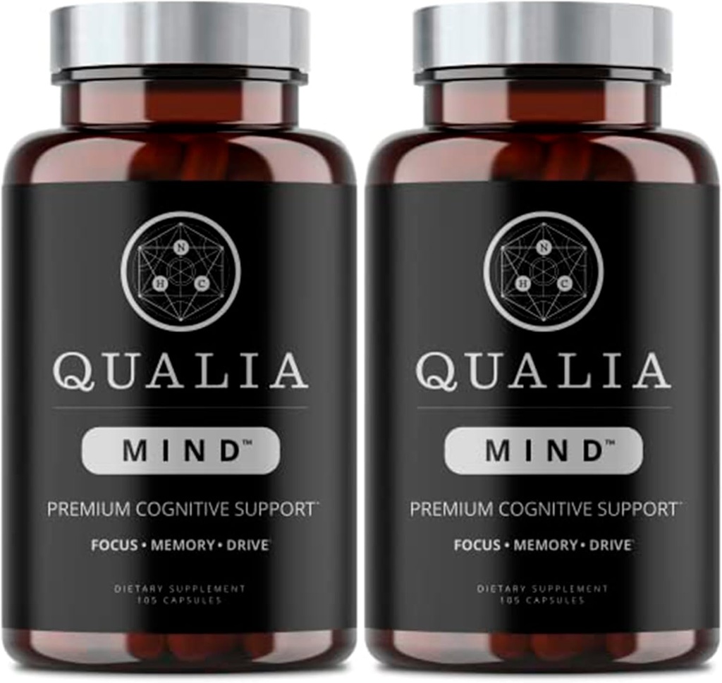 Qualia Mind Nootropics 105 ct 2-Pack.com Top Cerveau Supplément pour mémoire, focus, énergie mentale et concentration avec Ginkgo biloba, Alpha GPC, Bacopa monnieri, DHA et plus, (6 semaines d'approvisionnement)