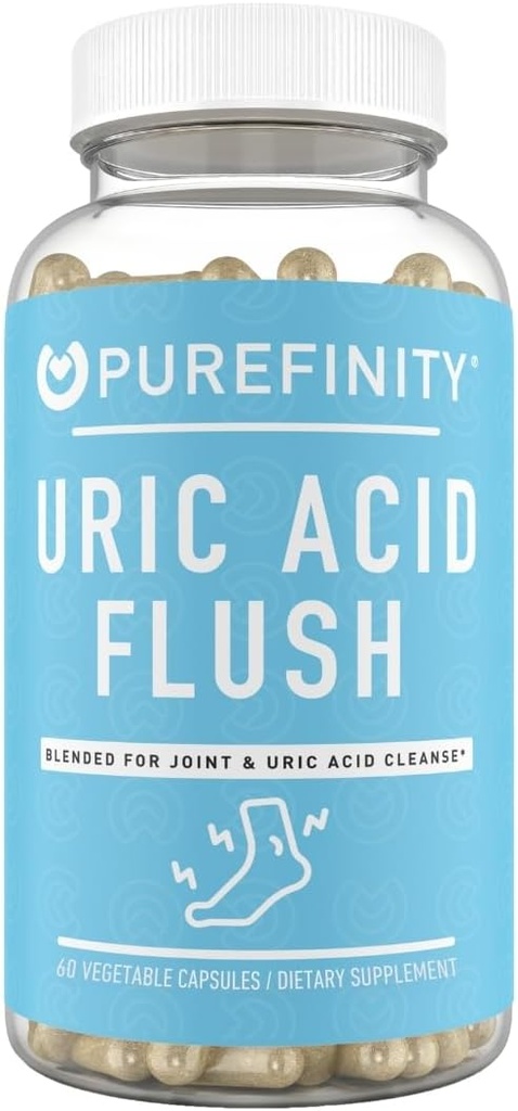 PUREFINITY Uric Acid Flush & Cleanse Capsules – Soutien articulaire quotidien pour les adultes avec extrait de cerise de tart, curcuma, graines de céleri, Chanca Piedra et Bromelain (30 comte)