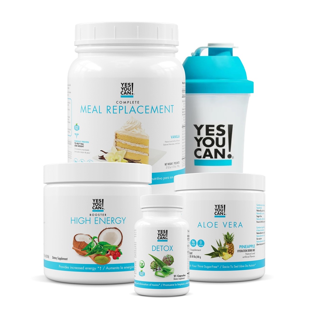 Oui, vous pouvez! Detox Plus Kit (Vanille de remplacement de la viande, Ananas Aloe Vera) - Poudre complète de remplacement de repas, booster de secousse haute énergie, supplément de désintoxication Aloe Vera, transformation de la santé