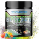 Worldwide Nutrition Blitzed Nootropic Formula - Toutes les boissons d'énergie naturelle Mix Powder - Suppléments Cerveau pour la mémoire et le focus - Supplément Énergie - Gummy Candy Flavor - 30 portions