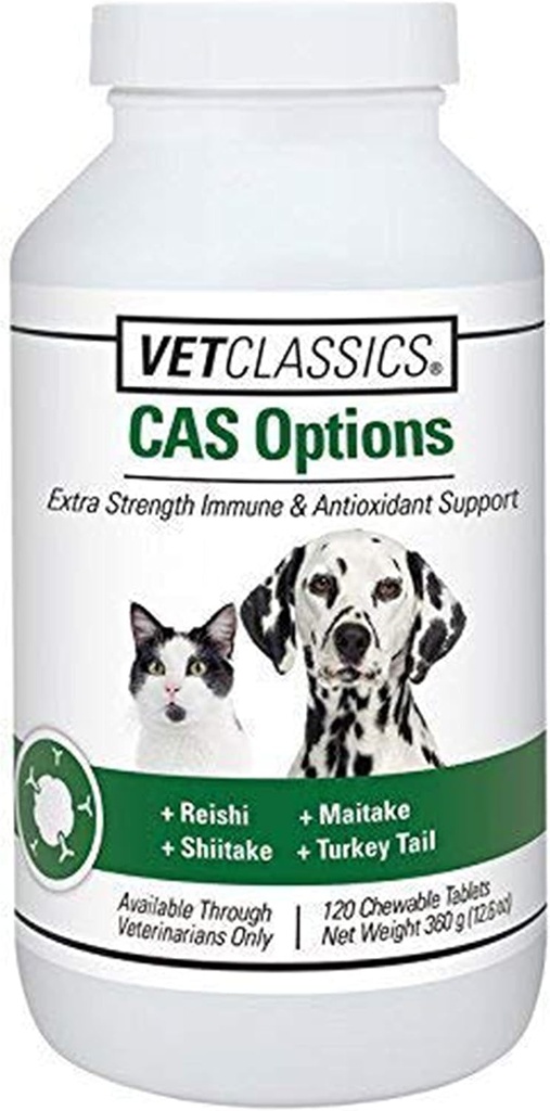 Vet Classics CAS Options Extra Strength Immune Support pour chiens, chats – Supplément santé pour animaux de compagnie, soin antioxydant pour chiens – Extra-Strength Dog Complement Formula – 120 comprimés à croquer