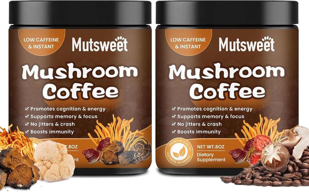 (2 Pack) Café de Champignon pour Smoothies/Latte, Mélange de Poudre de Champignon (57 portions) avec Lions Mane, Reishi, Cordyceps, Turkey Tail, Chaga - Supplément de Champignon pour l'énergie, Focus, Immune- 8 oz