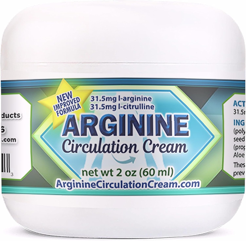 Crème de Circulation Arginine 2 oz - Menthol, L Arginine & L Lotion Citrulline - Soutient un flux sanguin sain des jambes et du corps - Produits de la famille entière