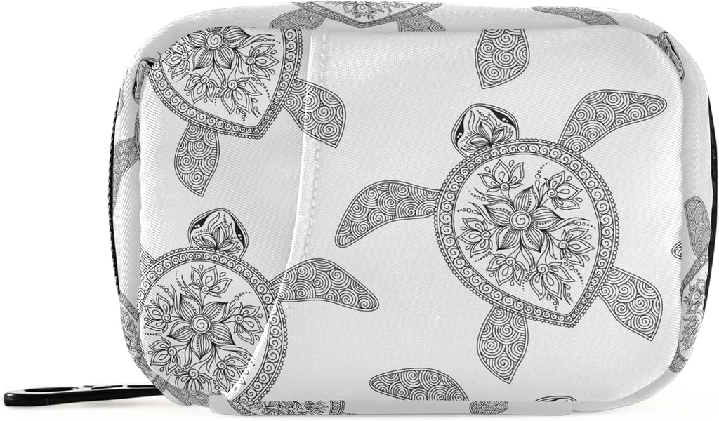 Naanle Black and White Turtle Pill Box 7 Day Case Travel Organizer Bag avec zipper Portable Weekly Case Taille compacte pour support de supplément de vitamine Accueil