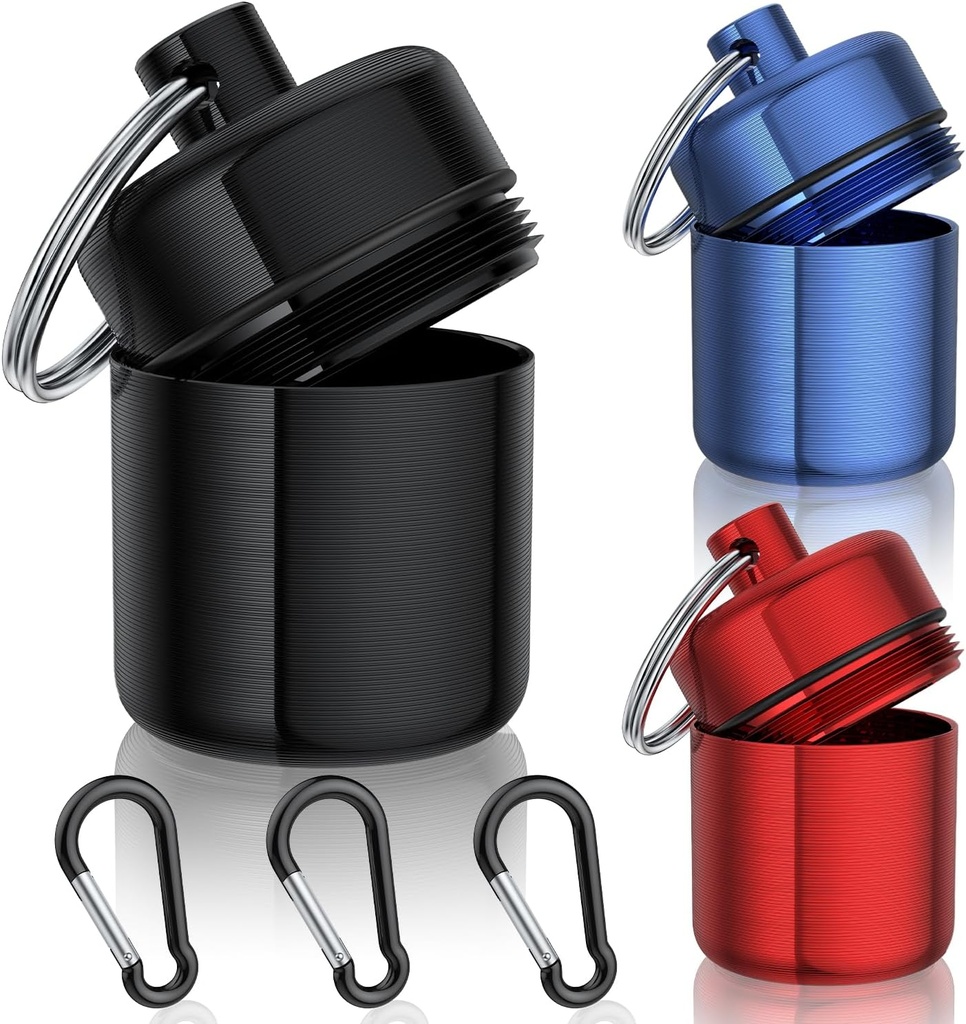 Petit cas de pilule, (3 pack) Porte-clés Pill Holder avec des carabines fortes Portable imperméable Pill Container Carrier Mini boîte à pilule en métal avec porte-clés pour la médecine Ear Plug Bijoux