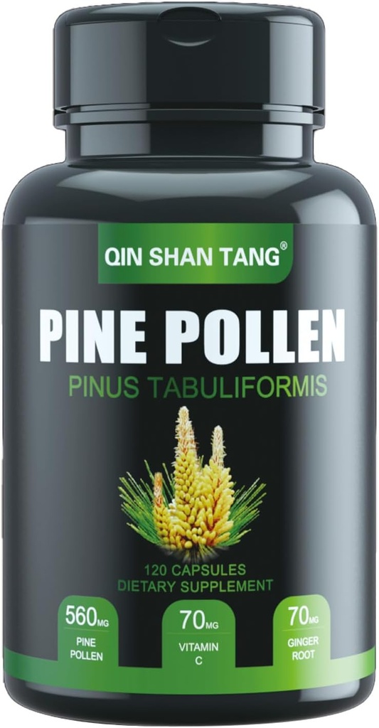 Supplément Pine Pollen wtih Ginger Racine et vitamine C, 99% Cracked Cell Wall,120 Capsules de Veggie,Focus&Immune Améliorer pour les femmes et les hommes