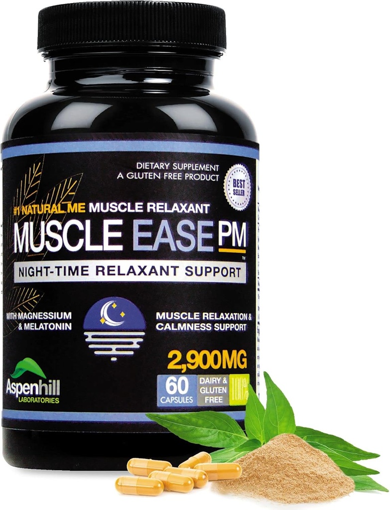 Relaxant de nuit - 2900mg Résistance maximale avec le glycinate de magnésium - Sans gluten – 60 Capsules