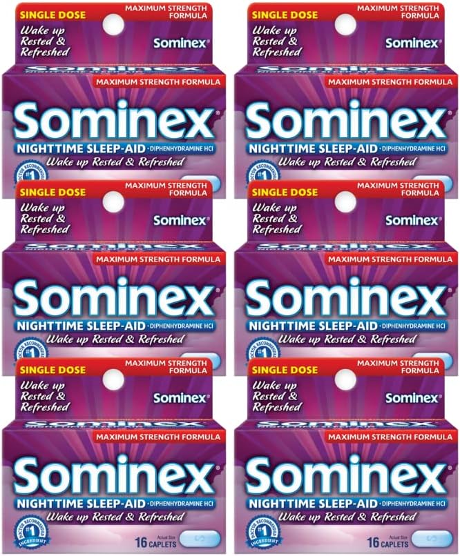 Capettes Sominex Nighttime Sleep-Aid, résistance maximale, 16 ea (paquet de 6)