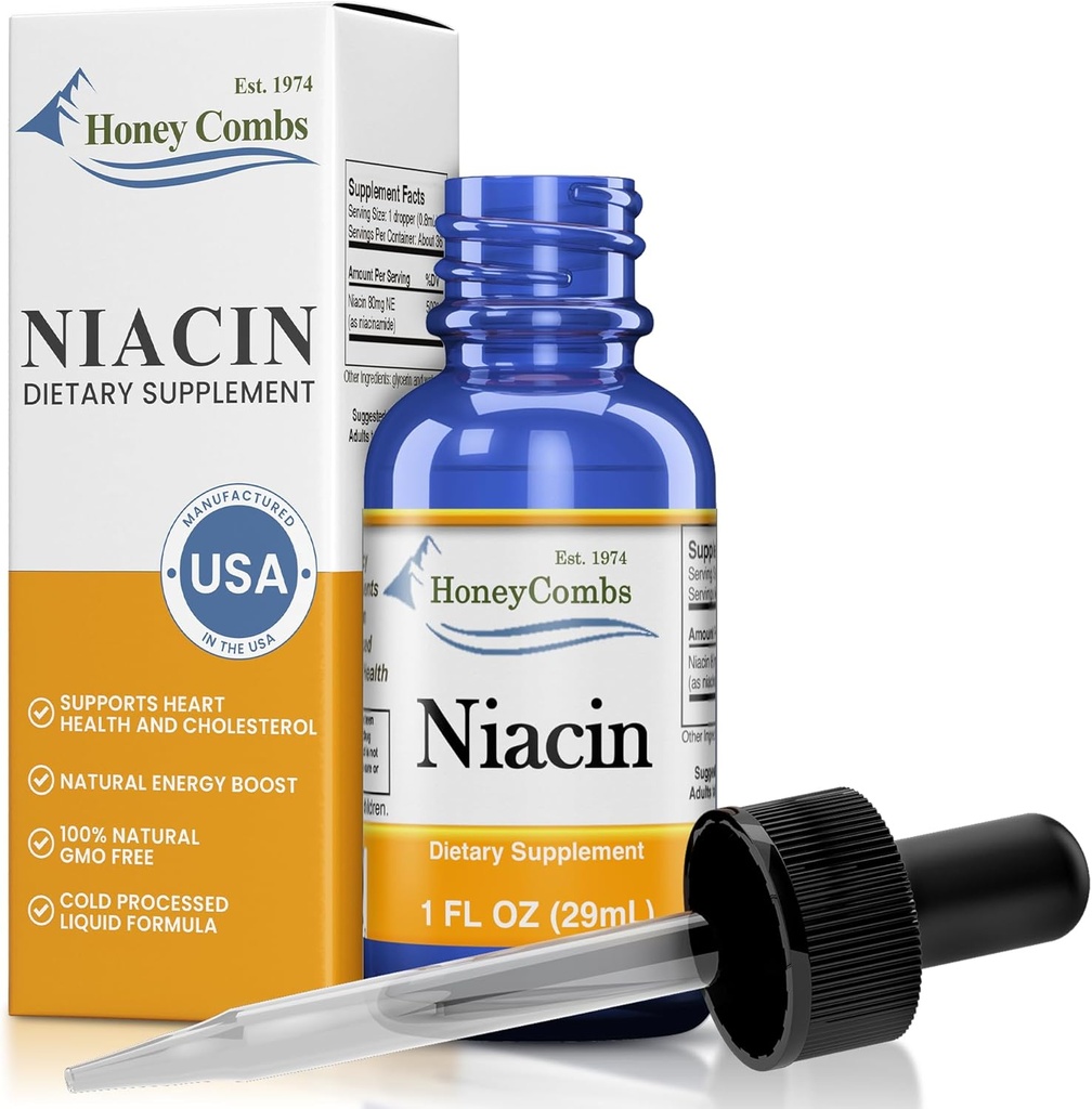 Niacin gouttes liquides fabriqués aux États-Unis - supplément de vitamine B3 - 500% DV par portion - 36 portions par contenant - idéal pour les hommes, les femmes, les enfants - Vitamine végétalienne B7 liquide - en vrac Aussi disponible