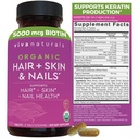 Biotine 5000 mcg Skin Nails Vitamines pour les femmes – Supplément biologique et végétarien-friendly avec la vitamine E, B-Vitamines, Spiruline, Cavalier et Super Food Blend pour aider à produire de la kératine – 120 Compte