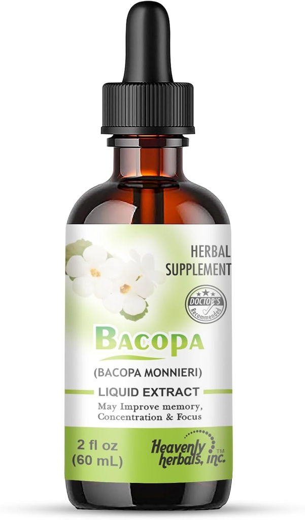 Bacopa Drops -Améliore la concentration de la mémoire, Focus - Bacopa Monnieri Extrait de Cerveau Supplément de mémoire Amélioration cognitive.